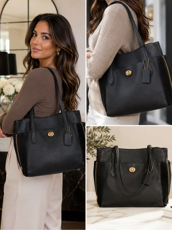 Coach Handbags - Coach Black Pebbled Leather Tote with Gold Turnlock